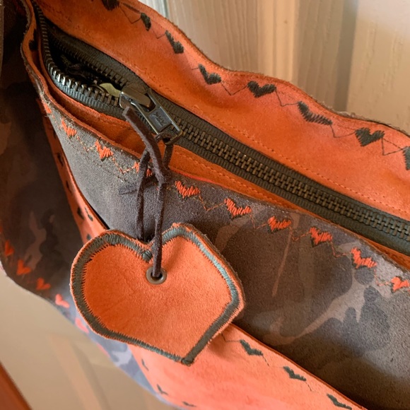 Camo /orange leather handmade BoHo bag - Picture 2 of 4